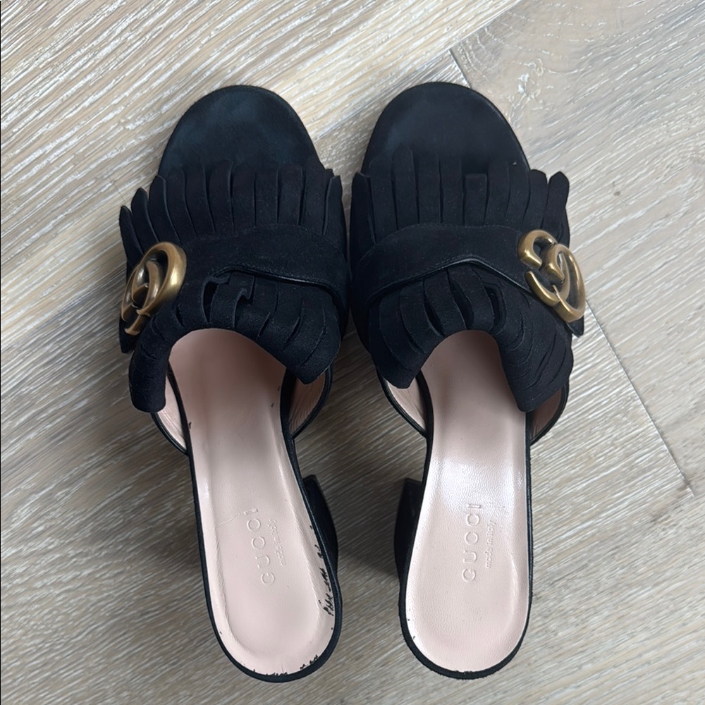 Authentic Gucci Marmont Black Mules slides with Elegant Gold Chain - Picture 4 of 6